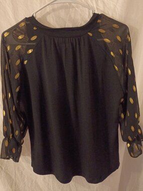 Women's Size Small Louise Paris Black Pullover Blouse with Sheer Mesh Sleeves